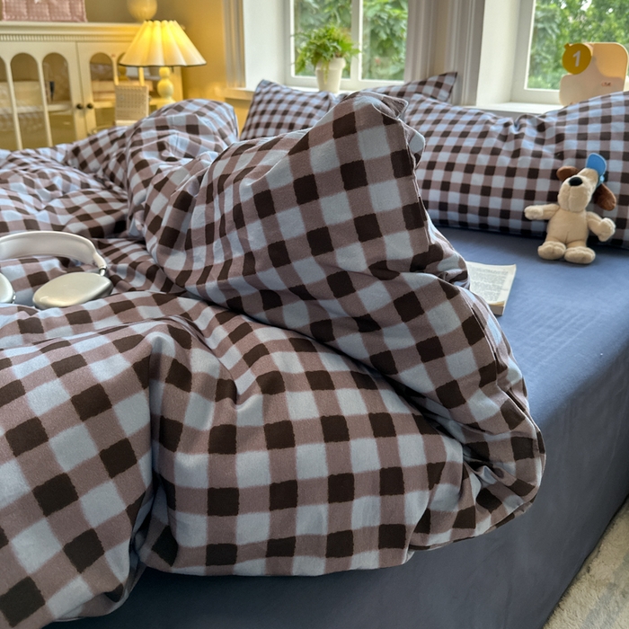 91家纺网 家纺一手货源 找家纺 如意朵 2025新款全棉纯棉磨毛四件套 可可-蓝