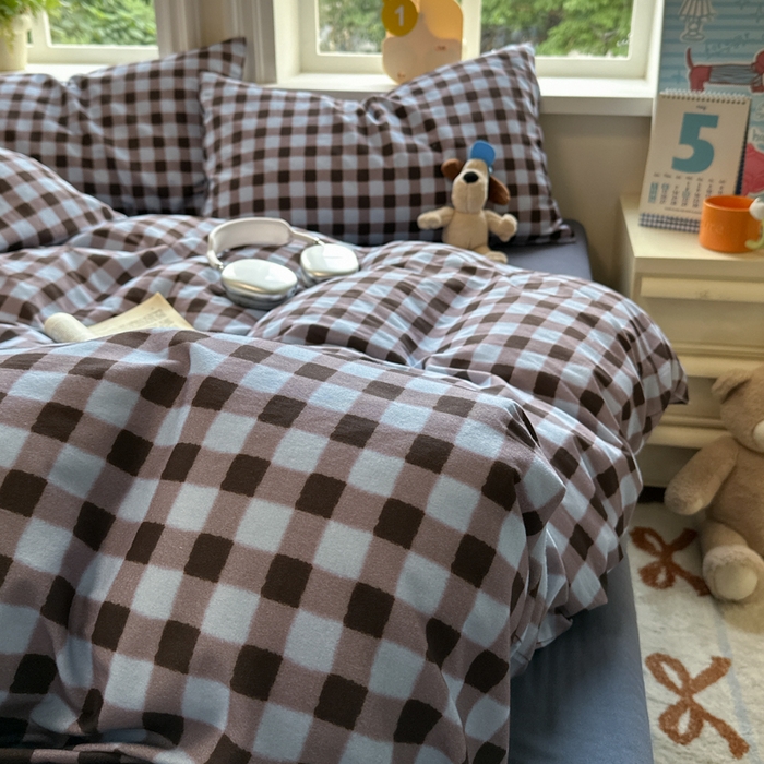 91家纺网 家纺一手货源 找家纺 如意朵 2025新款全棉纯棉磨毛四件套 可可-蓝