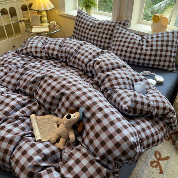 91家纺网 家纺一手货源 找家纺 如意朵 2025新款全棉纯棉磨毛四件套 可可-蓝