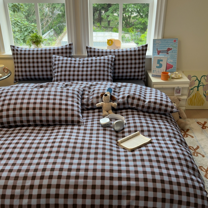 91家纺网 家纺一手货源 找家纺 如意朵 2025新款全棉纯棉磨毛四件套 可可-蓝