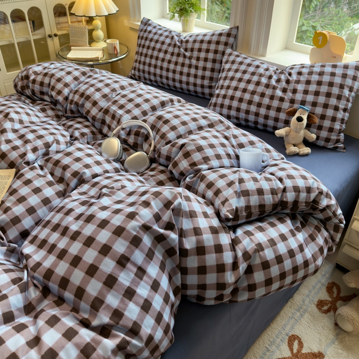 91家纺网 家纺一手货源 找家纺 如意朵 2025新款全棉纯棉磨毛四件套 可可-蓝