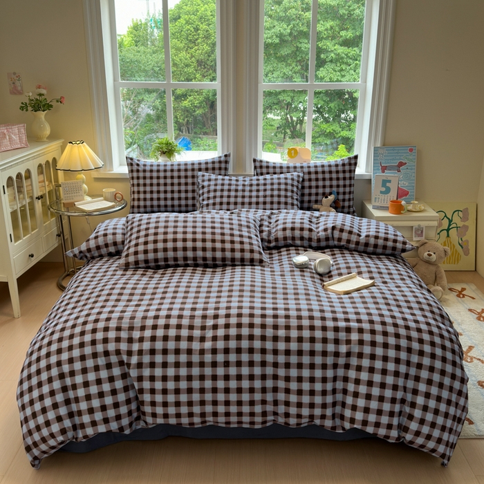 91家纺网 家纺一手货源 找家纺 如意朵 2025新款全棉纯棉磨毛四件套 可可-蓝