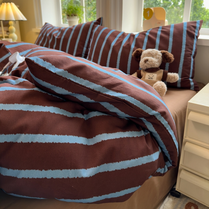 91家纺网 家纺一手货源 找家纺 如意朵 2025新款全棉纯棉磨毛四件套 摩卡