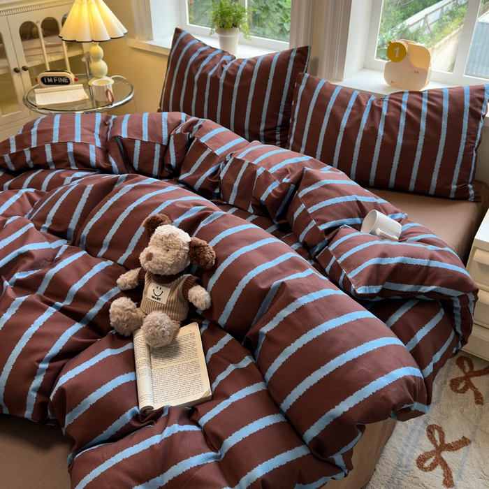 91家纺网 家纺一手货源 找家纺 如意朵 2025新款全棉纯棉磨毛四件套 摩卡