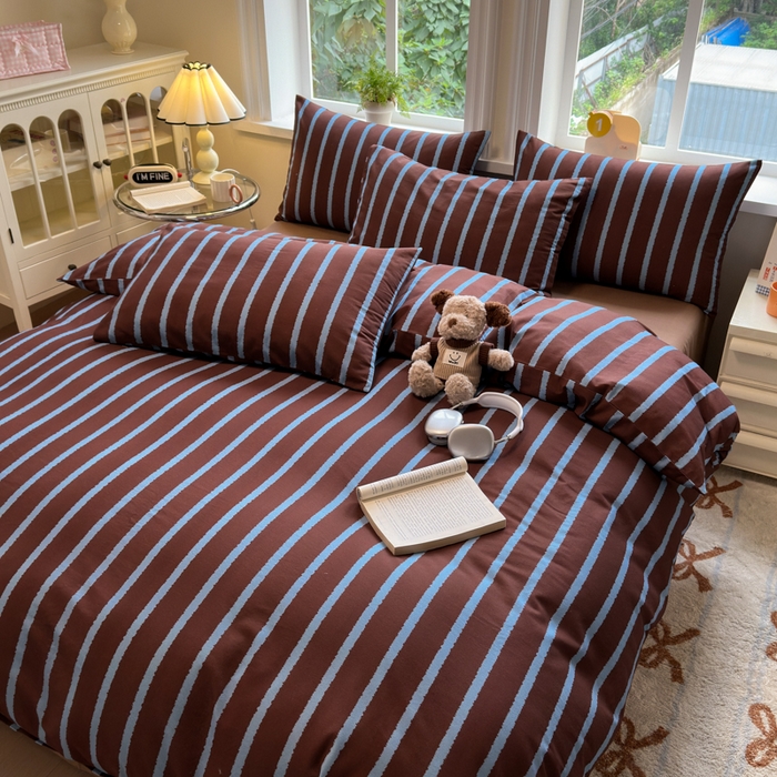 91家纺网 家纺一手货源 找家纺 如意朵 2025新款全棉纯棉磨毛四件套 摩卡