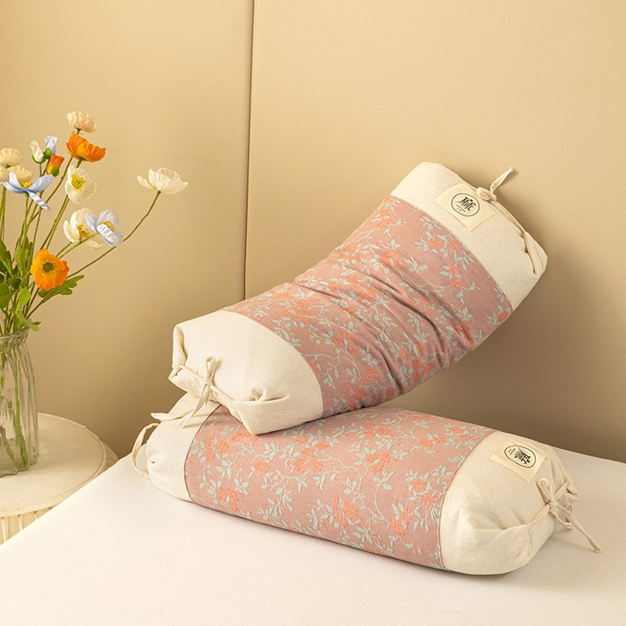 91家纺网 家纺一手货源 找家纺 梦莱家纺 2025新款棉麻荞麦枕枕头枕芯 花影-红色