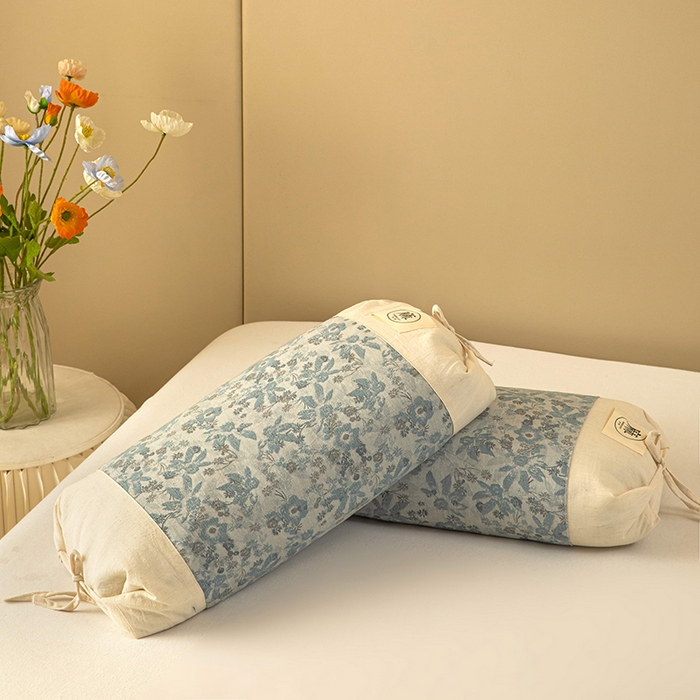 梦莱家纺 2025新款棉麻荞麦枕枕头枕芯 清风-蓝色