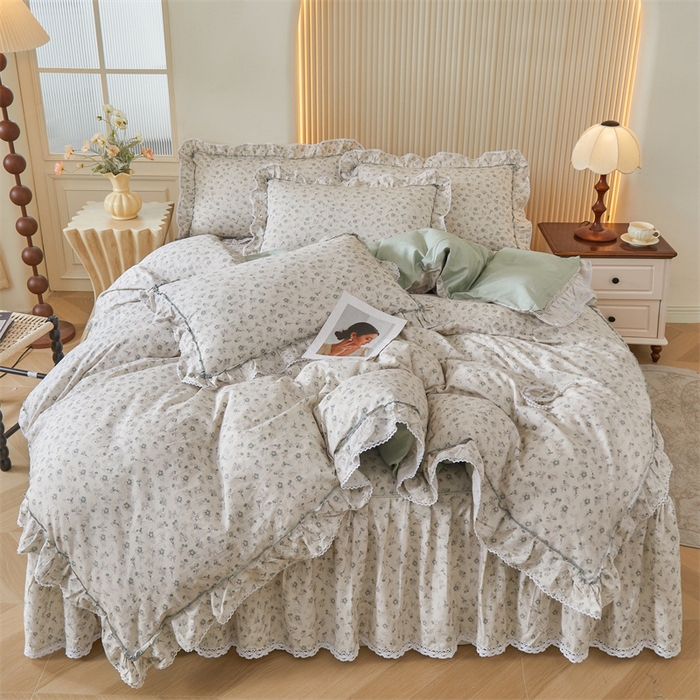 91家纺网 家纺一手货源 找家纺 （总）缦彩 2025新款韩版公主风100%纯棉床裙四件套全棉花边床单床罩套件