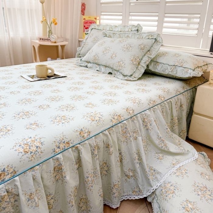 91家纺网 家纺一手货源 找家纺 （总）缦彩 2025新款韩版公主风100%纯棉床裙四件套全棉花边床单床罩套件