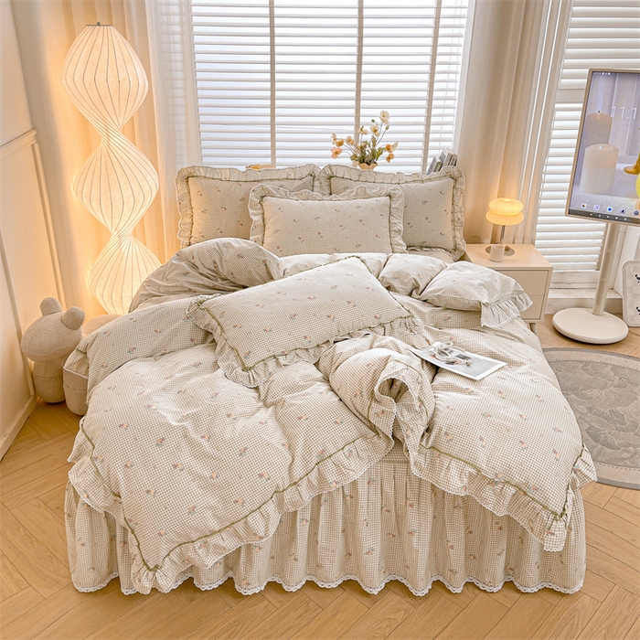 91家纺网 家纺一手货源 找家纺 （总）缦彩 2025新款韩版公主风100%纯棉床裙四件套全棉花边床单床罩套件