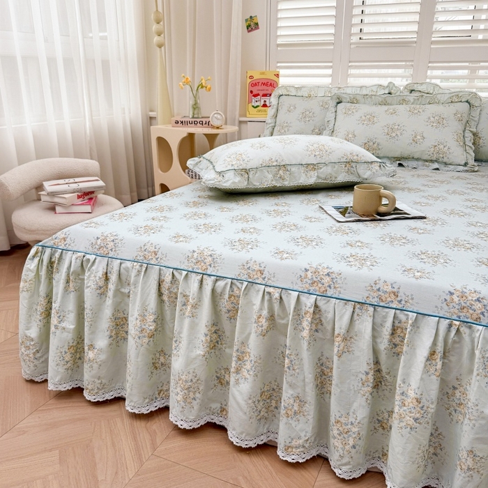 91家纺网 家纺一手货源 找家纺 （总）缦彩 2025新款韩版公主风100%纯棉床裙四件套全棉花边床单床罩套件