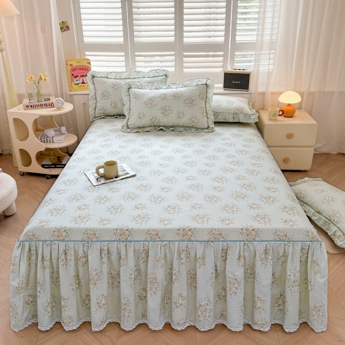 91家纺网 家纺一手货源 找家纺 （总）缦彩 2025新款韩版公主风100%纯棉床裙四件套全棉花边床单床罩套件
