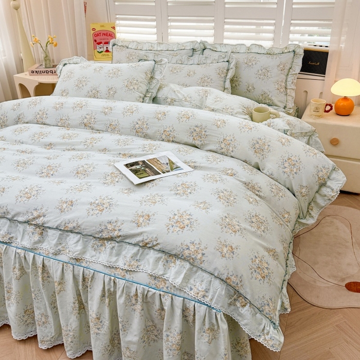 91家纺网 家纺一手货源 找家纺 （总）缦彩 2025新款韩版公主风100%纯棉床裙四件套全棉花边床单床罩套件