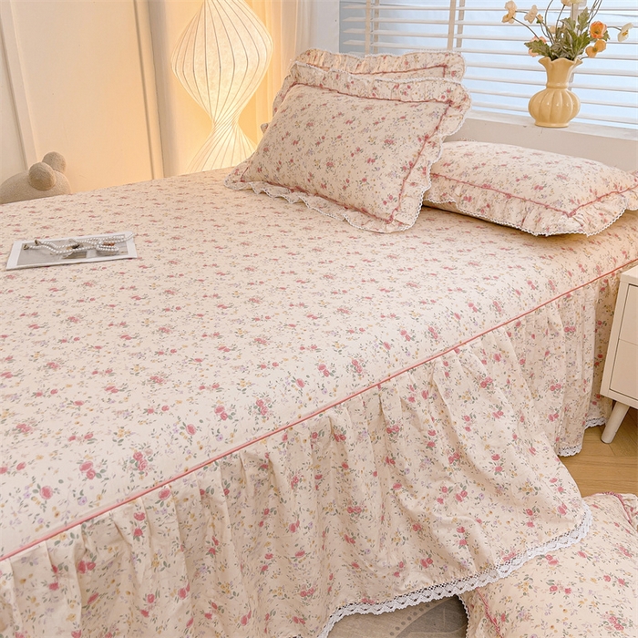 91家纺网 家纺一手货源 找家纺 缦彩 2025新款韩版公主风100%纯棉床裙四件套全棉花边床单床罩套件 雾岛听风