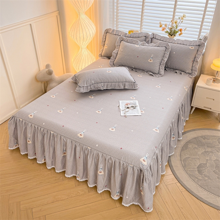 91家纺网 家纺一手货源 找家纺 缦彩 2025新款韩版公主风100%纯棉床裙四件套全棉花边床单床罩套件 小萝莉