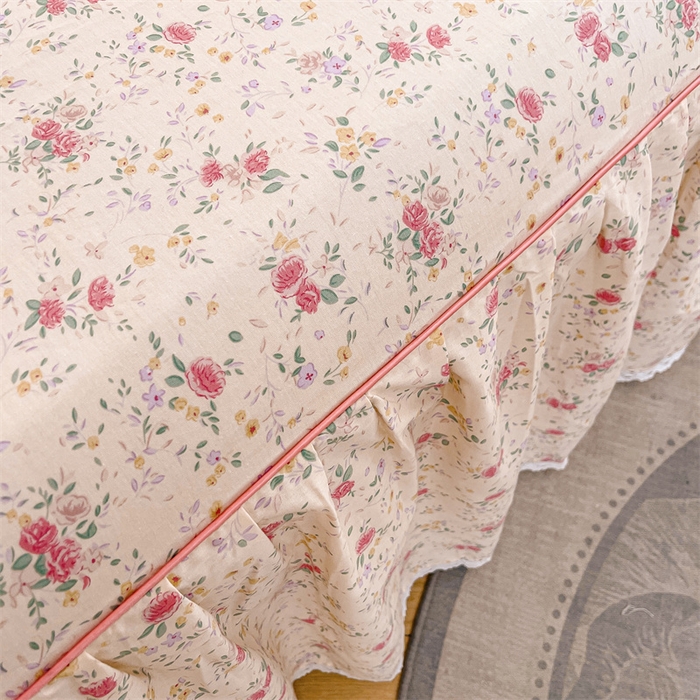 91家纺网 家纺一手货源 找家纺 缦彩 2025新款韩版公主风100%纯棉床裙四件套全棉花边床单床罩套件 雾岛听风