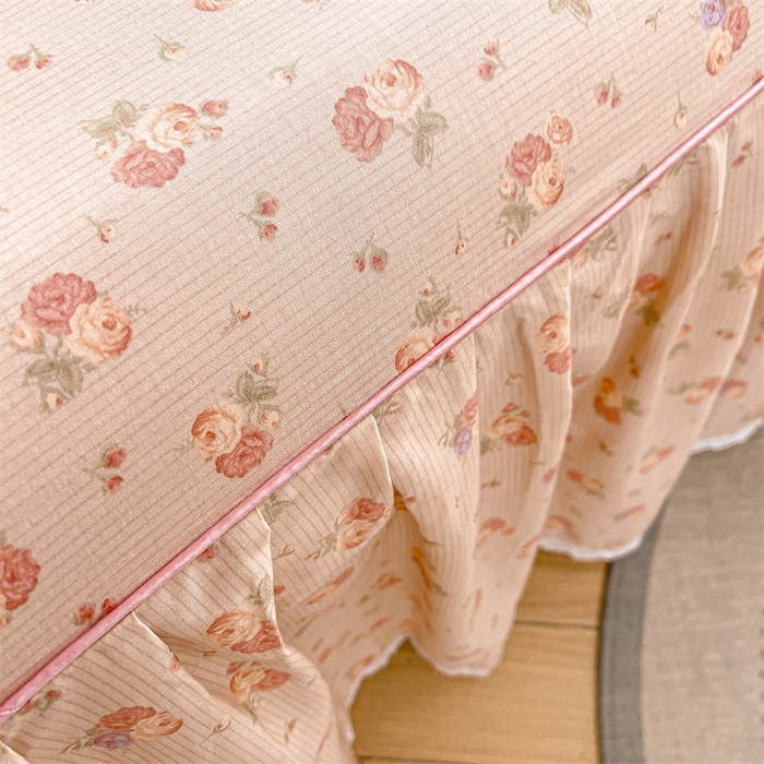 91家纺网 家纺一手货源 找家纺 缦彩 2025新款韩版公主风100%纯棉床裙四件套全棉花边床单床罩套件 沫沫小姐桔