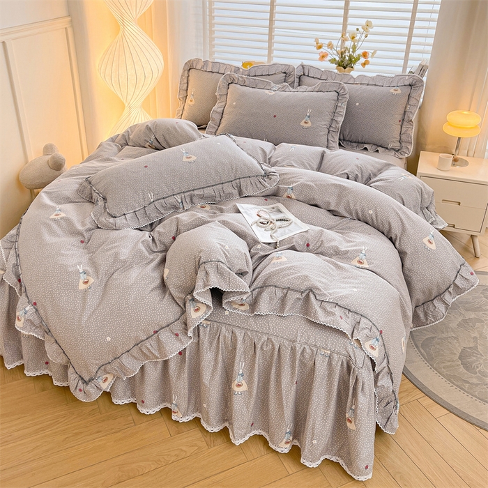 91家纺网 家纺一手货源 找家纺 缦彩 2025新款韩版公主风100%纯棉床裙四件套全棉花边床单床罩套件 小萝莉