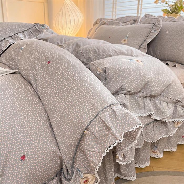 91家纺网 家纺一手货源 找家纺 缦彩 2025新款韩版公主风100%纯棉床裙四件套全棉花边床单床罩套件 小萝莉