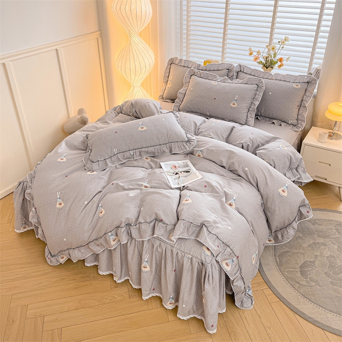 91家纺网 家纺一手货源 找家纺 缦彩 2025新款韩版公主风100%纯棉床裙四件套全棉花边床单床罩套件 小萝莉
