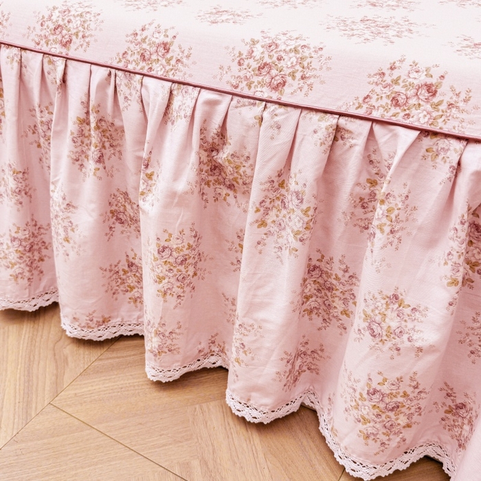 91家纺网 家纺一手货源 找家纺 缦彩 2025新款韩版公主风100%纯棉床裙四件套全棉花边床单床罩套件 清韵-粉