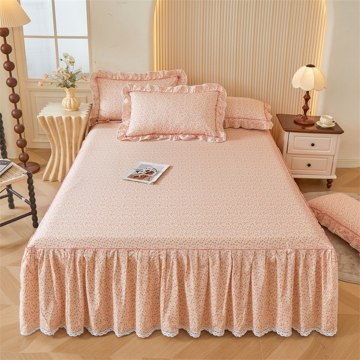 91家纺网 家纺一手货源 找家纺 缦彩 2025新款韩版公主风100%纯棉床裙四件套全棉花边床单床罩套件 美娜