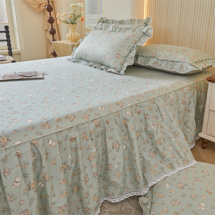 91家纺网 家纺一手货源 找家纺 缦彩 2025新款韩版公主风100%纯棉床裙四件套全棉花边床单床罩套件 贝丽花都