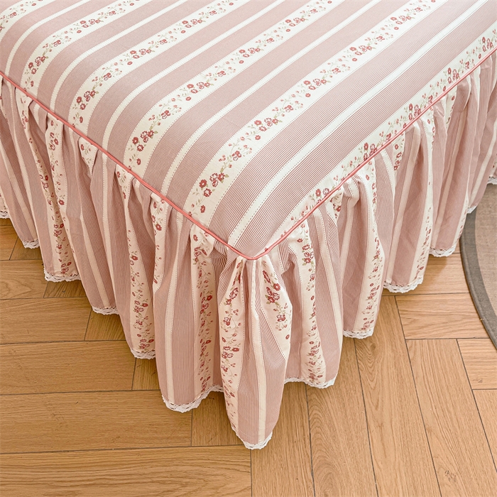 91家纺网 家纺一手货源 找家纺 缦彩 2025新款韩版公主风100%纯棉床裙四件套全棉花边床单床罩套件 多丽粉