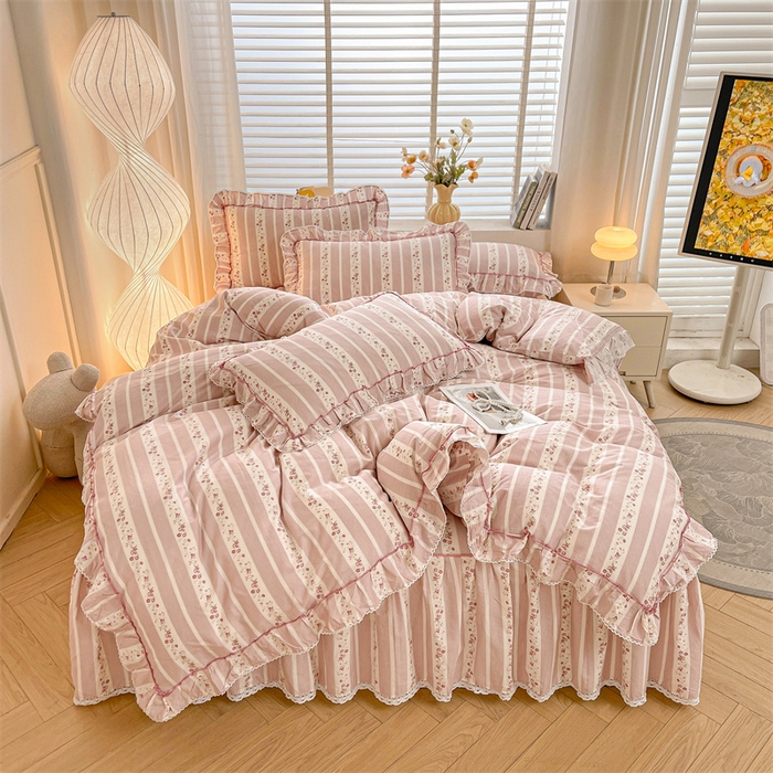 91家纺网 家纺一手货源 找家纺 （总）缦彩 2025新款韩版公主风100%纯棉床裙四件套全棉花边床单床罩套件