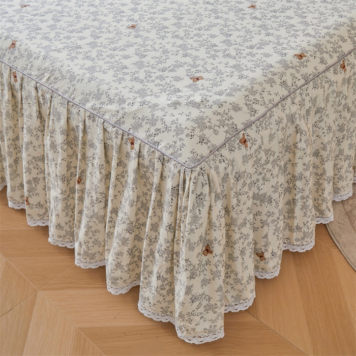 91家纺网 家纺一手货源 找家纺 缦彩 2025新款韩版公主风100%纯棉床裙四件套全棉花边床单床罩套件 奥罗拉