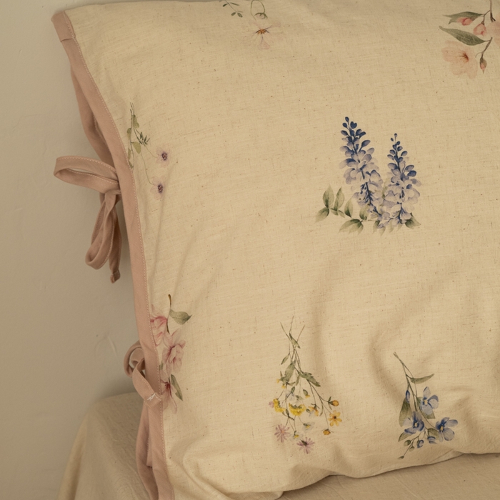 91家纺网 家纺一手货源 找家纺 山舍家居 2025新款竹节棉麻印花工艺款四件套 粉黛略施