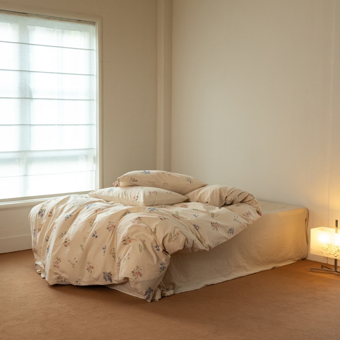 91家纺网 家纺一手货源 找家纺 山舍家居 2025新款竹节棉麻印花工艺款四件套 粉黛略施