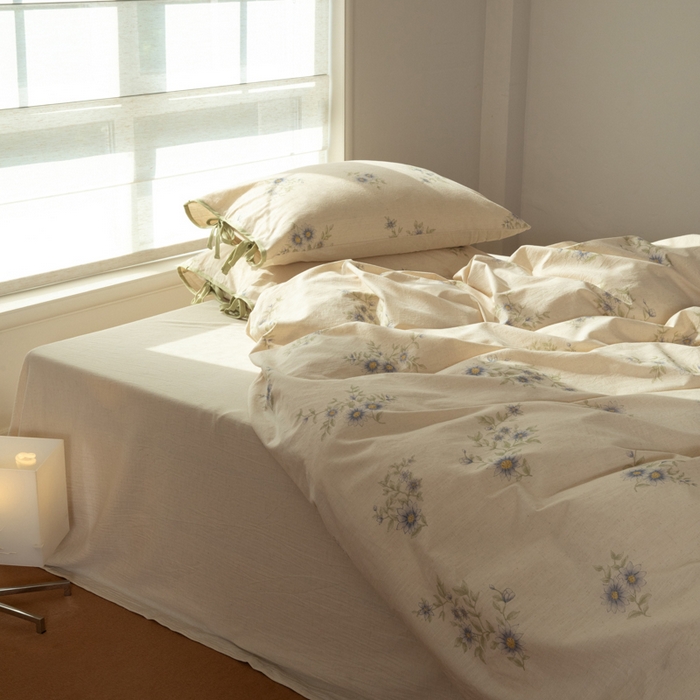 91家纺网 家纺一手货源 找家纺 山舍家居 2025新款竹节棉麻印花工艺款四件套 青珀时间海