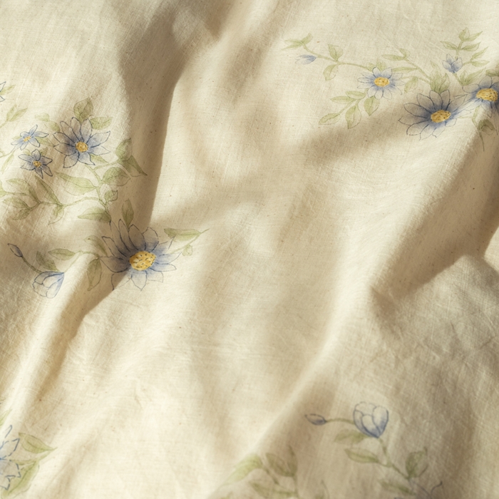 91家纺网 家纺一手货源 找家纺 山舍家居 2025新款竹节棉麻印花工艺款四件套 青珀时间海