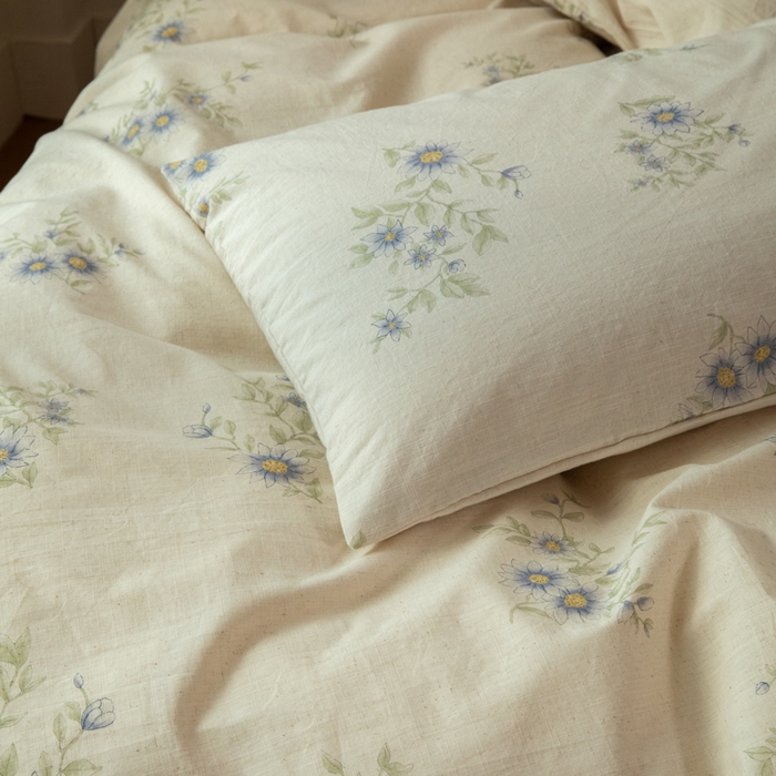 91家纺网 家纺一手货源 找家纺 山舍家居 2025新款竹节棉麻印花工艺款四件套 青珀时间海