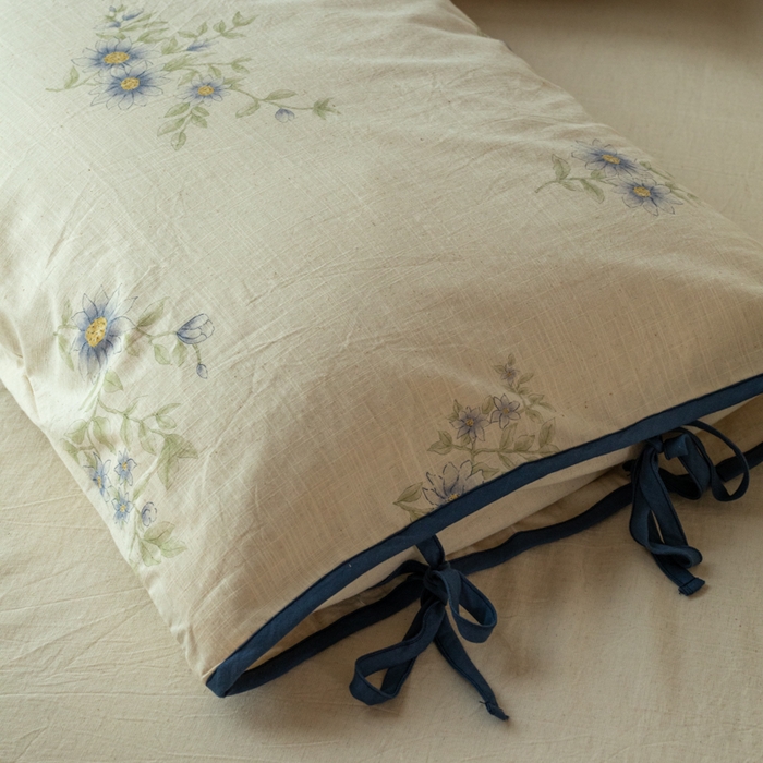 91家纺网 家纺一手货源 找家纺 山舍家居 2025新款竹节棉麻印花工艺款四件套 不见兰序