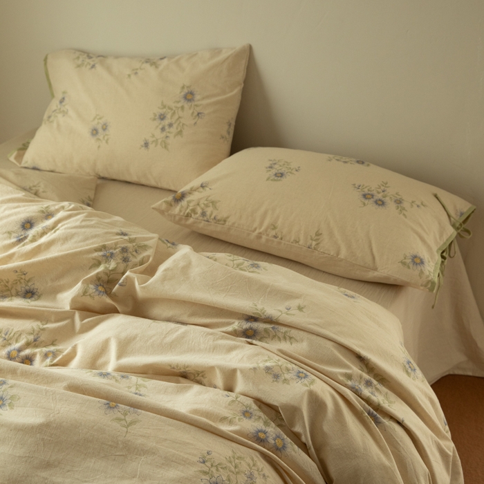 山舍家居 2025新款竹节棉麻印花工艺款四件套 青珀时间海