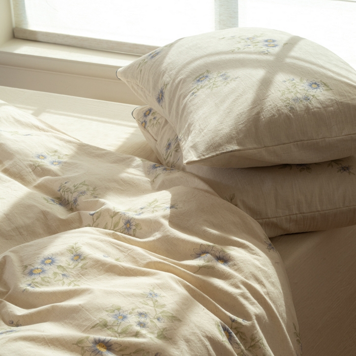 91家纺网 家纺一手货源 找家纺 山舍家居 2025新款竹节棉麻印花工艺款四件套 青珀时间海