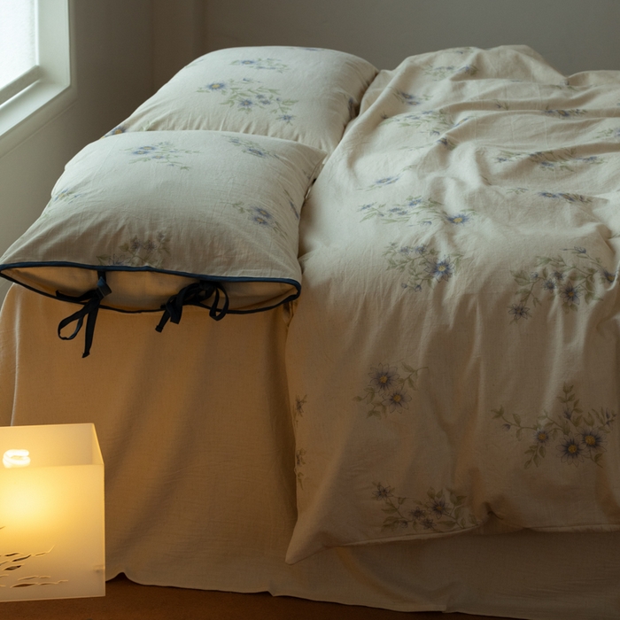 91家纺网 家纺一手货源 找家纺 山舍家居 2025新款竹节棉麻印花工艺款四件套 不见兰序