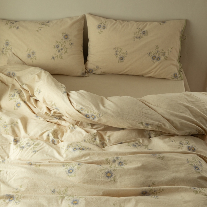 91家纺网 家纺一手货源 找家纺 山舍家居 2025新款竹节棉麻印花工艺款四件套 青珀时间海