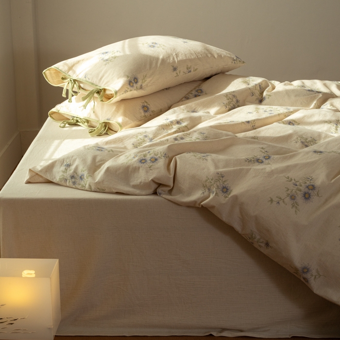 91家纺网 家纺一手货源 找家纺 山舍家居 2025新款竹节棉麻印花工艺款四件套 青珀时间海