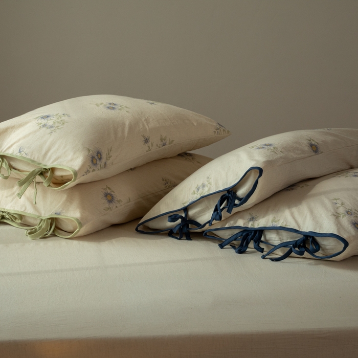 91家纺网 家纺一手货源 找家纺 山舍家居 2025新款竹节棉麻印花工艺款四件套 青珀时间海