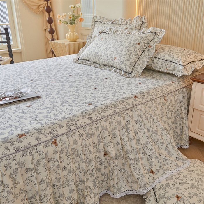 91家纺网 家纺一手货源 找家纺 缦彩 2025新款韩版公主风100%纯棉床裙四件套全棉花边床单床罩套件 奥罗拉