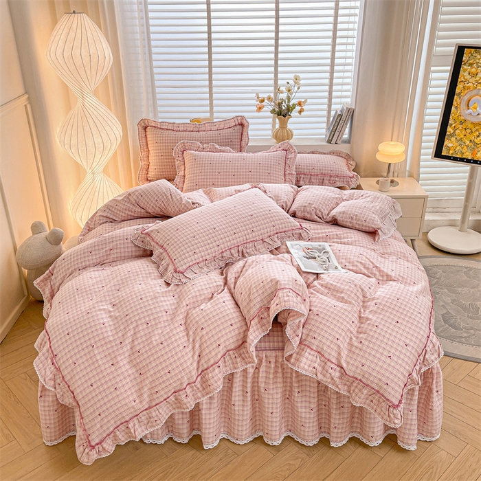 91家纺网 家纺一手货源 找家纺 （总）缦彩 2025新款韩版公主风100%纯棉床裙四件套全棉花边床单床罩套件