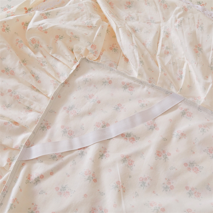 91家纺网 家纺一手货源 找家纺 缦彩 2025新款韩版公主风100%纯棉床裙四件套全棉花边床单床罩套件 夕颜