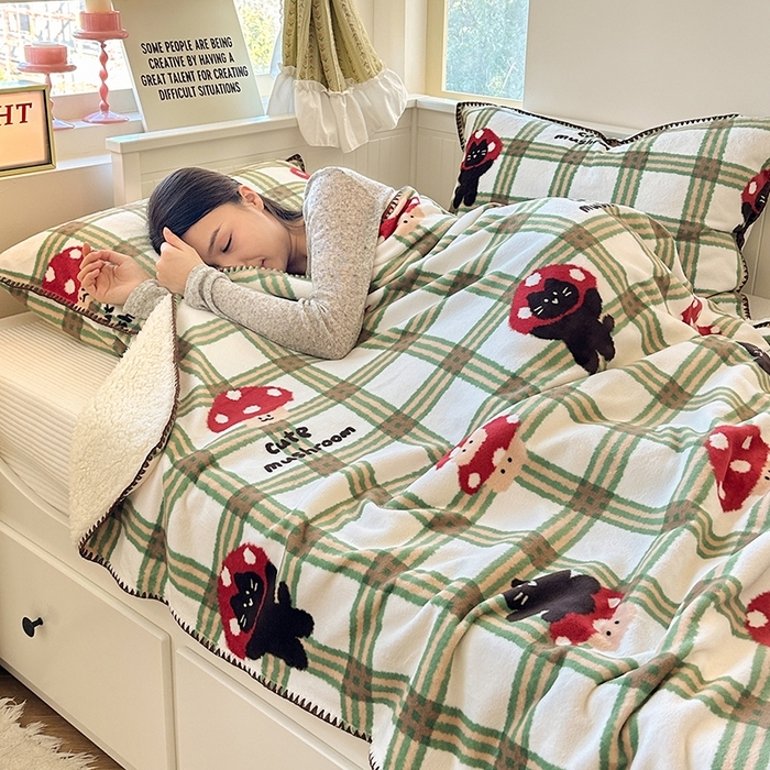 91家纺网 家纺一手货源 找家纺 （总）繁花家居 2025英伦风高克重羊羔绒牛奶绒贝壳边毛毯毯子