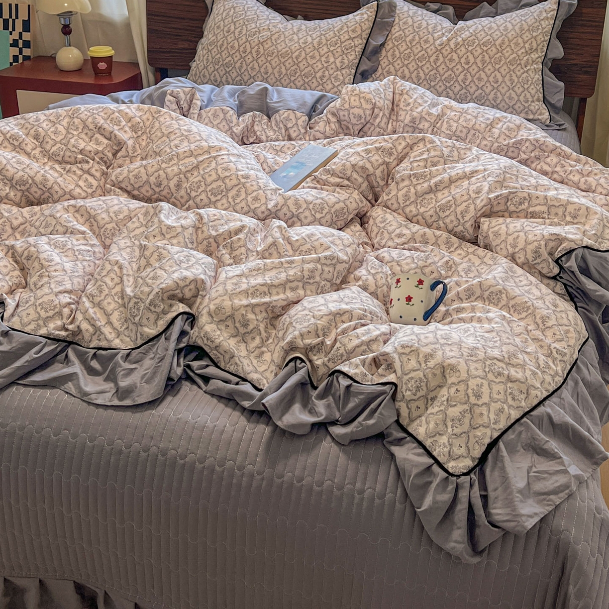 91家纺网 家纺一手货源 找家纺 美梦家纺 2025新款亲肤舒适高克重云感棉床盖四件套 安娜·蓝