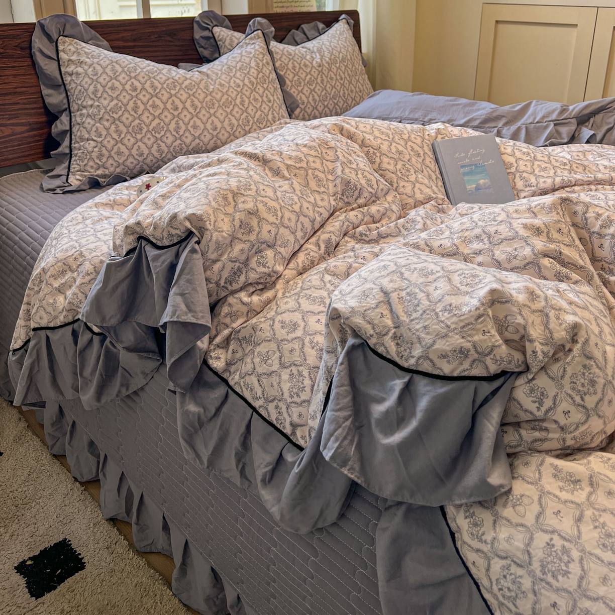 91家纺网 家纺一手货源 找家纺 美梦家纺 2025新款亲肤舒适高克重云感棉床盖四件套 安娜·蓝