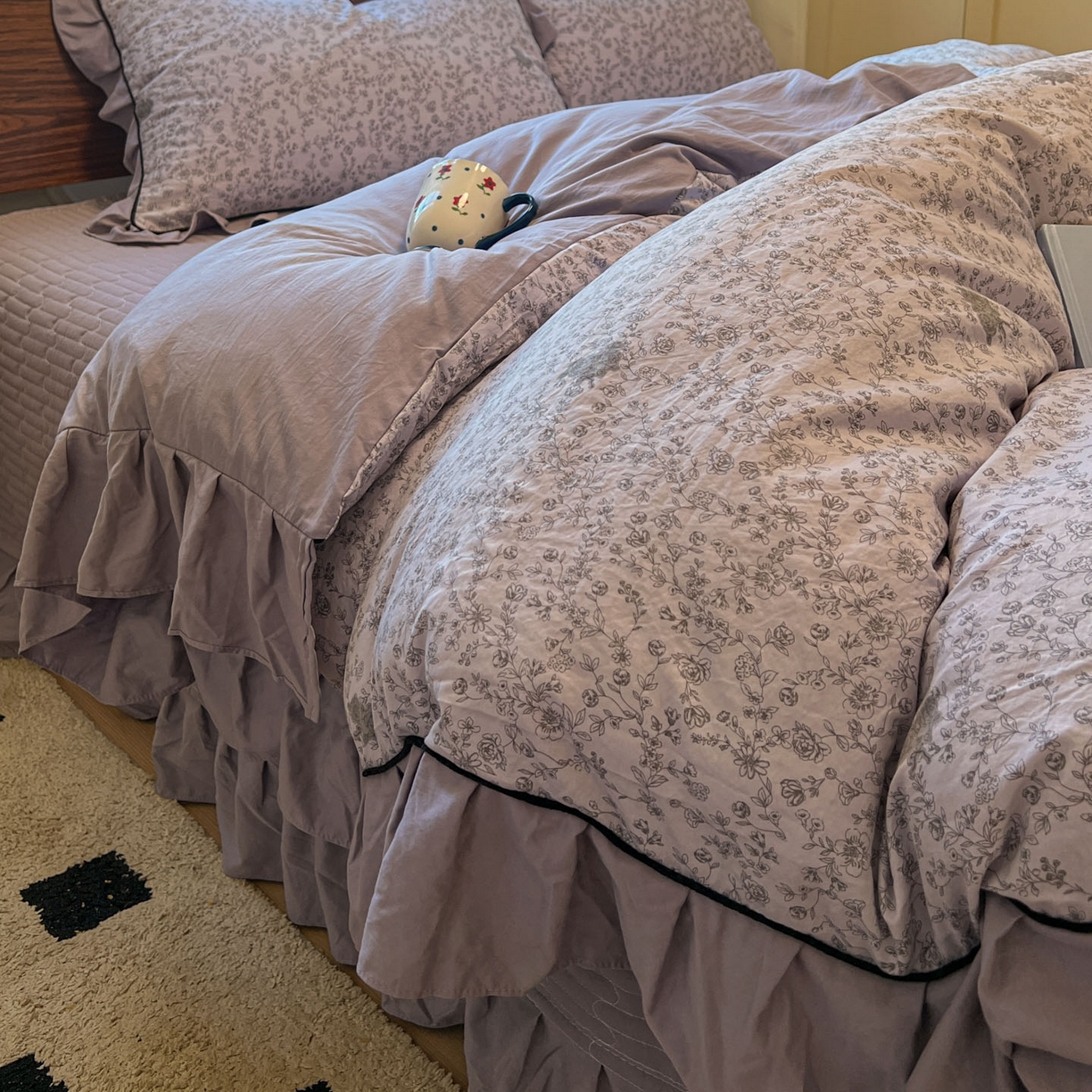 91家纺网 家纺一手货源 找家纺 美梦家纺 2025新款亲肤舒适高克重云感棉床盖四件套 巴洛克之恋·灰