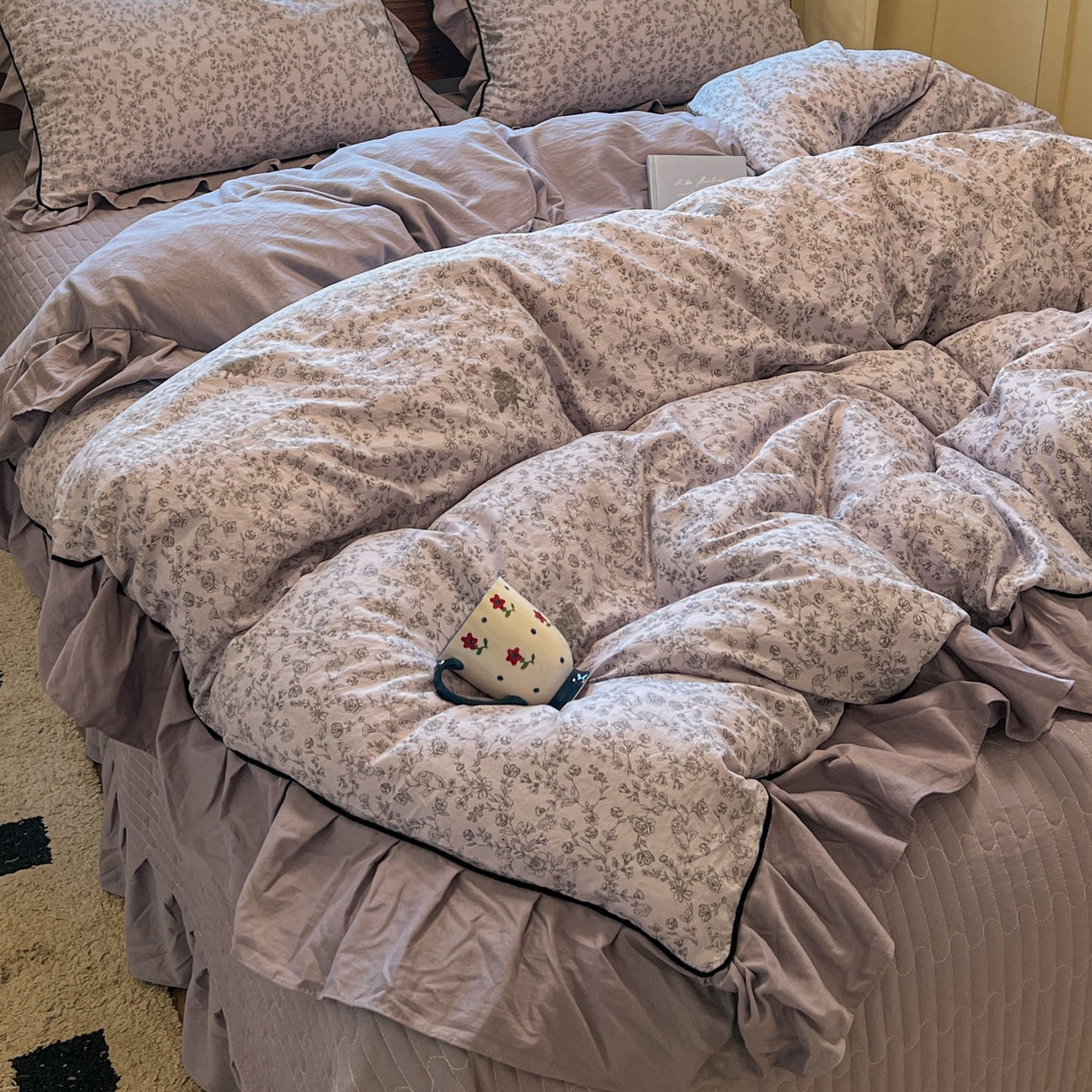 91家纺网 家纺一手货源 找家纺 美梦家纺 2025新款亲肤舒适高克重云感棉床盖四件套 巴洛克之恋·灰